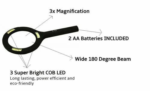LED Illuminated Handheld 3X Magnifying Glass Wth Rubber Grip